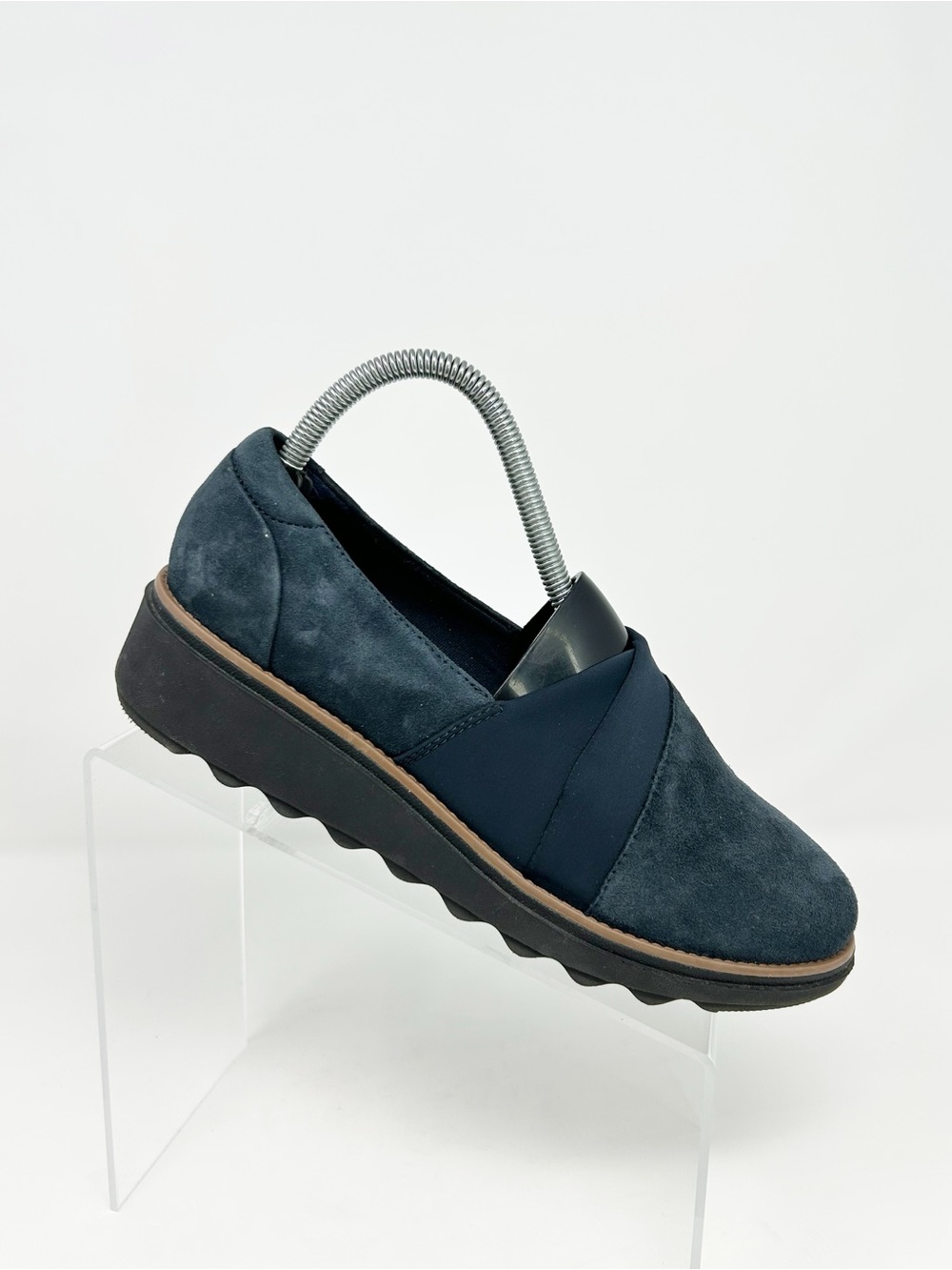 Clarks Sharon Form Comfort Loafers Blue Slip On Wedge Round Toe Size 7.5 Wide